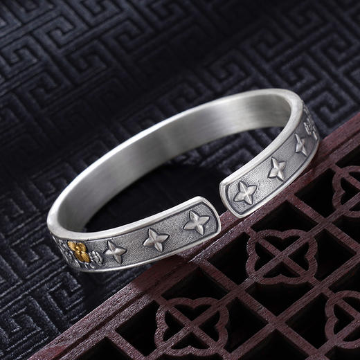 子佩集S999银【繁星漫漫】手镯【YS030】纯银手镯仿古带金色嵌真金2408 商品图3