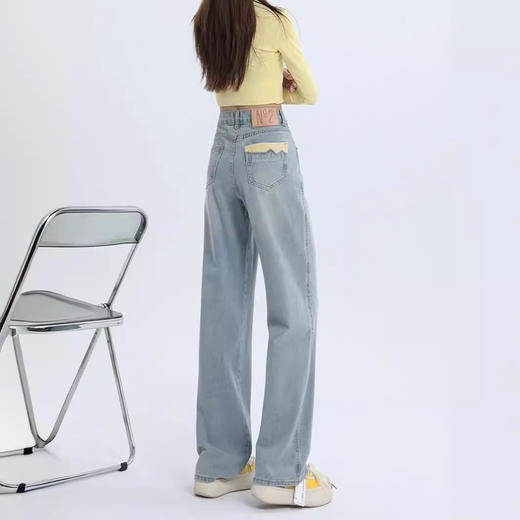 浅色窄版直筒牛仔裤女春秋2024新款高腰垂感宽松显瘦裤子女阔腿裤 商品图3