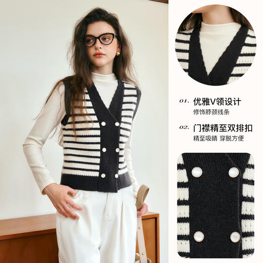 
OLrain欧芮儿条纹马甲两件套女秋季2024年新款简约百搭休闲两件套 商品图2