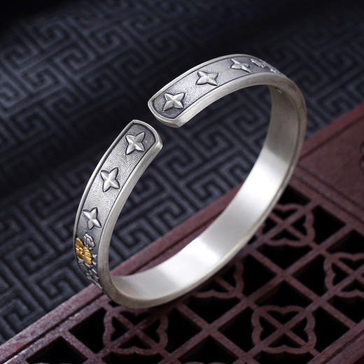 子佩集S999银【繁星漫漫】手镯【YS030】纯银手镯仿古带金色嵌真金2408 商品图6