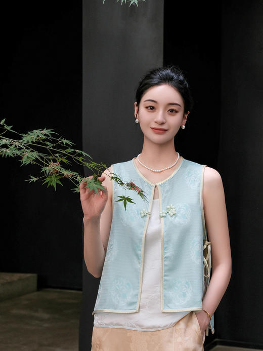 盛唐牡丹 |真丝四经绞罗一粒扣马甲 商品图0