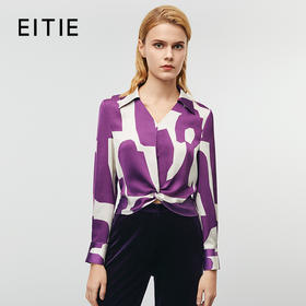 EITIE爱特爱秋季新款时尚扭结设计高级感通勤显瘦印花上衣7913621