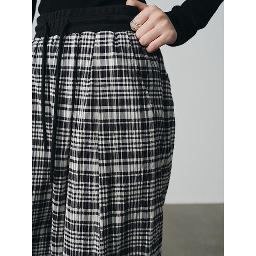 UMILAB【法兰西】100%棉盐缩肌理感 松紧腰抗皱直筒格纹裤P1192H 商品图3