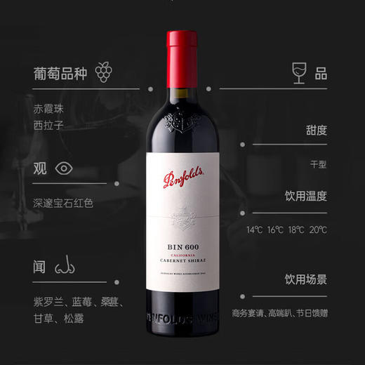 奔富BIN600赤霞珠设拉子红葡萄酒750ml 商品图3