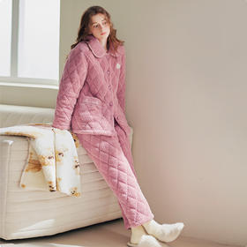 <有书独家>芬腾【加厚加绒三层夹棉】睡衣女秋冬季冬天珊瑚绒超厚家居服套装