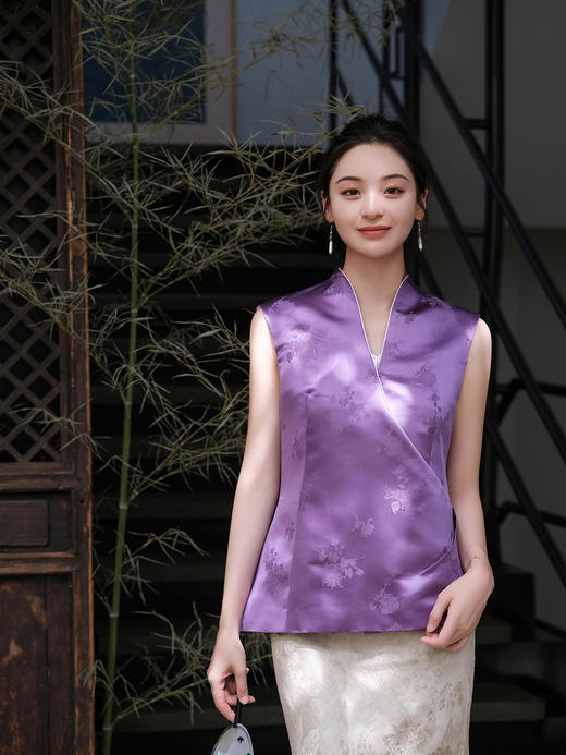 盛唐牡丹 |菊花纹真丝花蕾缎马甲（不夹棉） 商品图1