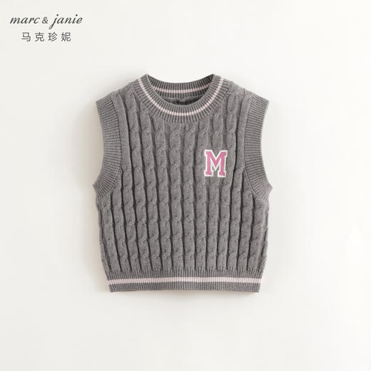 马克珍妮女童学院风撞色字母针织马甲2024年秋装新款241682 商品图2
