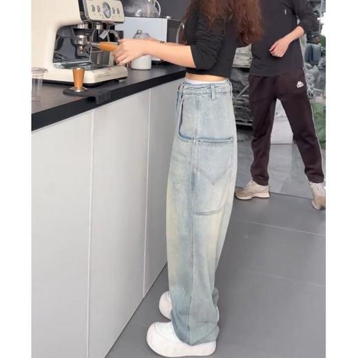 牛仔裤女士秋季裤子小个子蓝色显瘦高腰时尚宽松大码显瘦阔腿裤子 商品图3