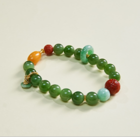 玉美人菲菲HZ#S925碧玉单圈手串-圆珠约9+mm