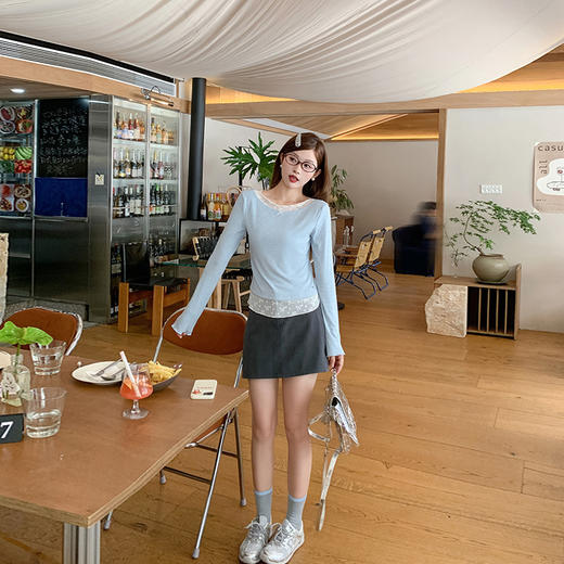 【110元任选2件】现货！假两件蕾丝拼接长袖 商品图3