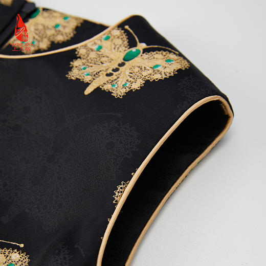 SAINTJOY/上久楷 女式宋锦连衣裙 中国风 复古 黑金蝴蝶 黑金绿款 CY1084207001 商品图3