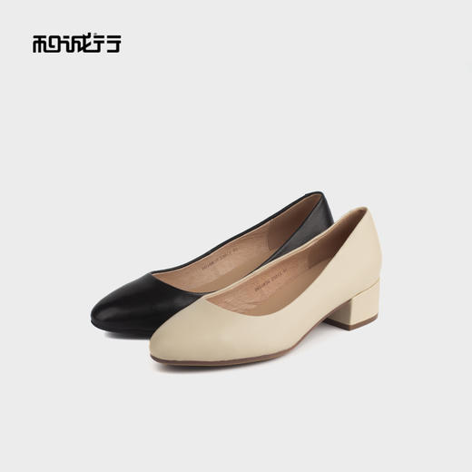 和诚行 2024秋冬新款浅口粗跟单鞋女通勤简约真皮中跟单鞋0010830 商品图3