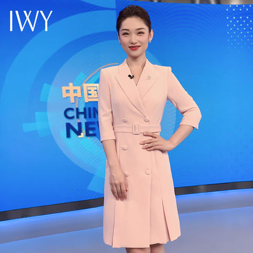 IWY/粉色教师录课正装职业连衣裙女腰带修身演讲主持人艺考西装裙Q13305 商品图0