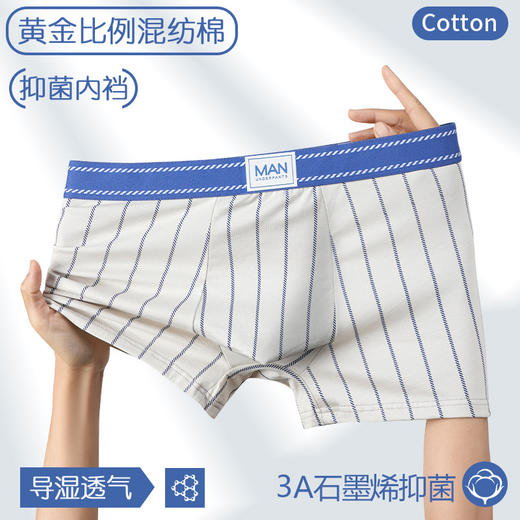 【莫代尔混纺棉男士内裤】3A级抑菌裆男士条纹内裤 柔软透气贴身舒适细腻亲肤高弹力礼盒装 商品图0