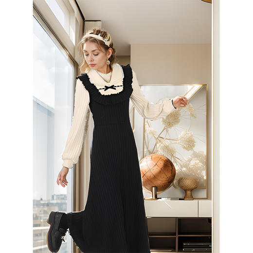 8/20奢姿大码女装2024冬季翻领假两件设计连衣裙胖妹妹蝴蝶结时尚裙子9944891093 商品图2