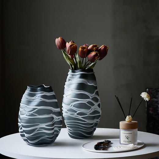 现代简约创意手工缠丝玻璃花瓶玄关客厅居家台面哑光水培小口摆件 商品图4