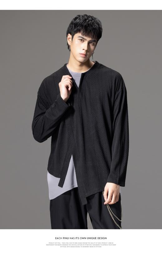 PINLI品立秋季新款撞色假两件长袖T恤潮牌拼接休闲男体恤上衣B243111004 商品图7