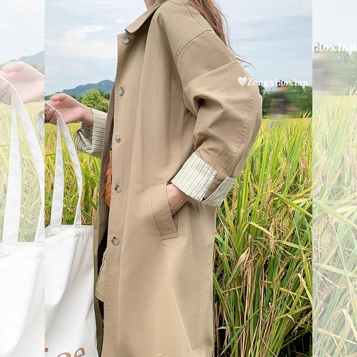 <曾小咸推荐>【现货】 卡其色中长款气质宽松风衣外套 特价199.99元秒杀！ 商品图3