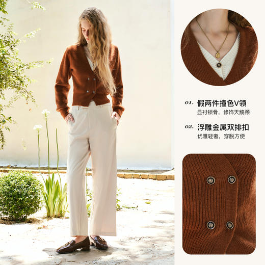 
OLrain欧芮儿假两件小香风毛衣女秋季2024年新款复古撞色V领开衫 商品图2