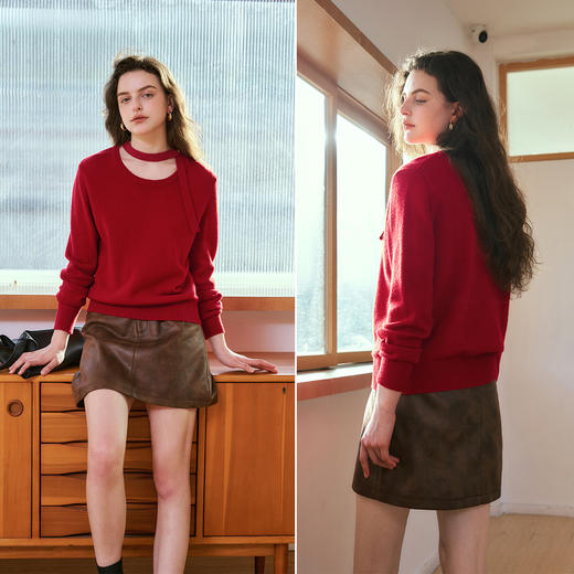 
OLrain欧芮儿法式深红色毛衣女秋季2024新款宽松百搭显瘦套头上衣 商品图1