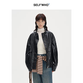 SELFWHO复古美式黑色pu皮衣外套女2024秋季新款小个子设计感夹克