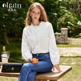 
OLrain欧芮儿法式长袖衬衫女秋季2024年新气质百搭复古圆领上衣