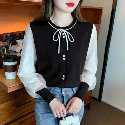 【系带蝴蝶结针织打底衫】春秋装 小香风气质内搭上衣潮流 时尚与优雅结合 商品图2