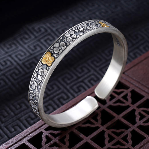 子佩集S999银【繁星漫漫】手镯【YS030】纯银手镯仿古带金色嵌真金2408 商品图4