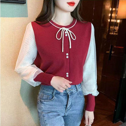 【系带蝴蝶结针织打底衫】春秋装 小香风气质内搭上衣潮流 时尚与优雅结合 商品图4