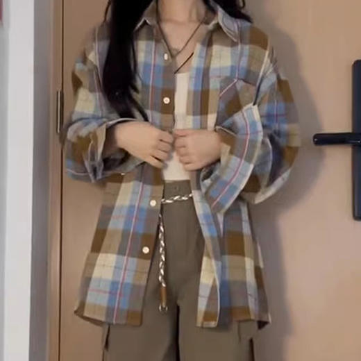格子衬衫外套女春秋季2024年新款高级设计感法式气质早春长袖上衣 商品图3
