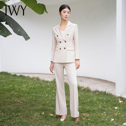 IWY/秋款米白色长款西装微喇裤外套高级感医美通勤干练职业套装女C12353+P32312 商品图0