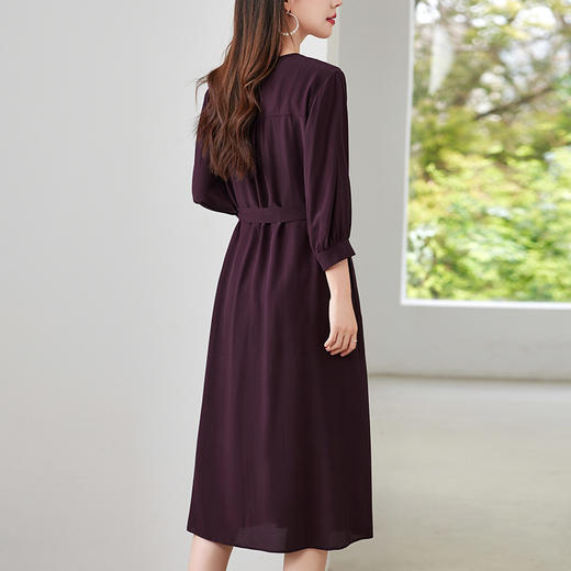 QS-82497380轻奢高端真丝03双绉连衣裙女2024新款夏季V领系带桑蚕丝长裙子 商品图3