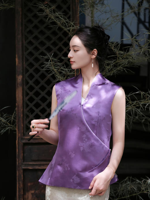 盛唐牡丹 |菊花纹真丝花蕾缎马甲（不夹棉） 商品图2