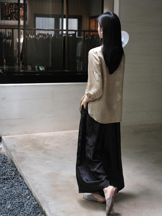 盛唐婧 |真丝香云纱凤尾花阔腿裙裤 商品图3