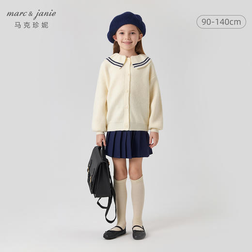 马克珍妮女童文艺条纹撞色翻领针织衫2024年秋装新款241073 商品图0