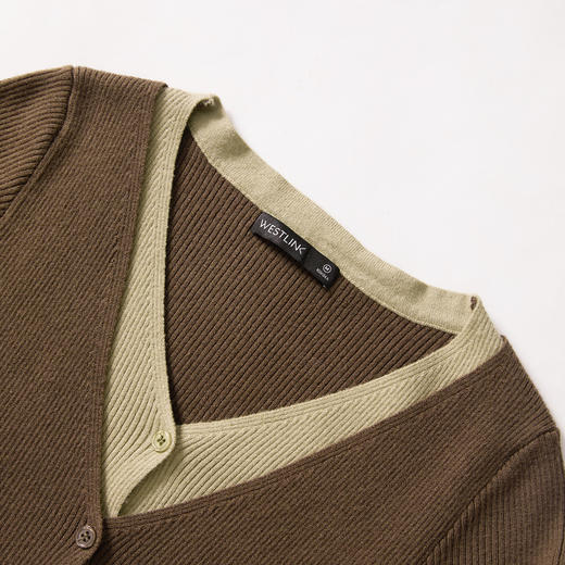 复古气质通勤风假两件撞色长袖针织衫女经典V领上衣V3442398 商品图5