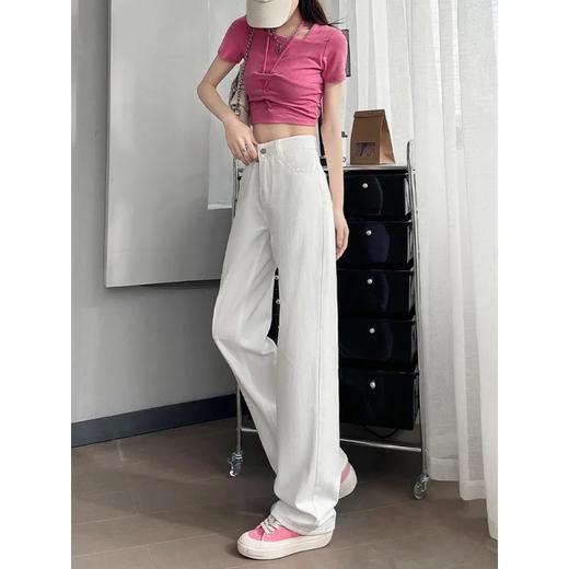 2024夏季薄款白色阔腿牛仔裤女大码高腰宽松显瘦垂感直筒拖地长裤 商品图3