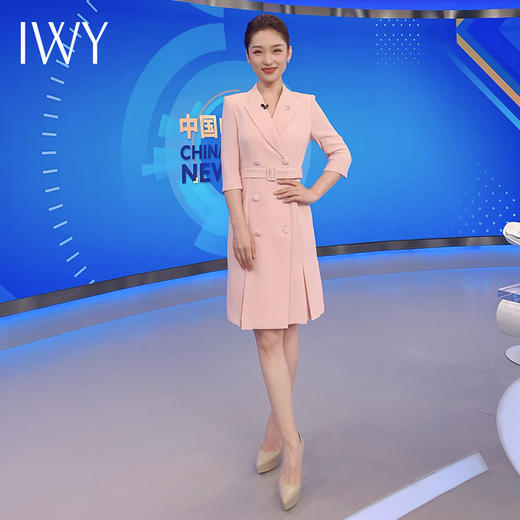 IWY/粉色教师录课正装职业连衣裙女腰带修身演讲主持人艺考西装裙Q13305 商品图4