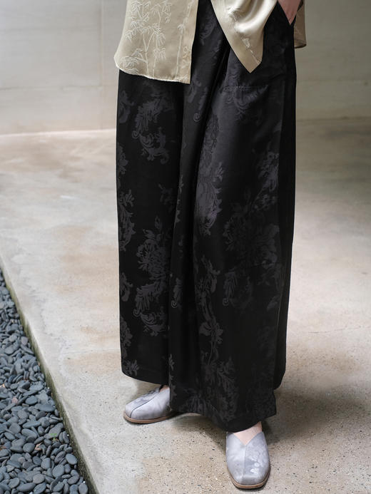 盛唐婧 |真丝香云纱凤尾花阔腿裙裤 商品图1