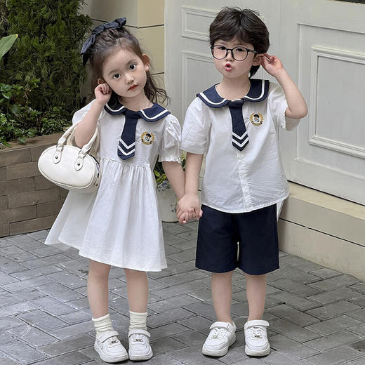 【儿童学院风套装】海军领连衣裙海军领套装六一表演服兄妹夏款套装 商品图2