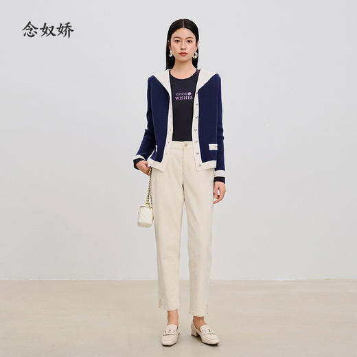 【商场同款】CNA4853 “美好祝福T” 深邃经典藏蓝色T恤 雅致圆领 显瘦好搭配 植绒热烫工艺 英文意思“美好的祝福”  精梳棉亲肤舒适针织衫 商品图4