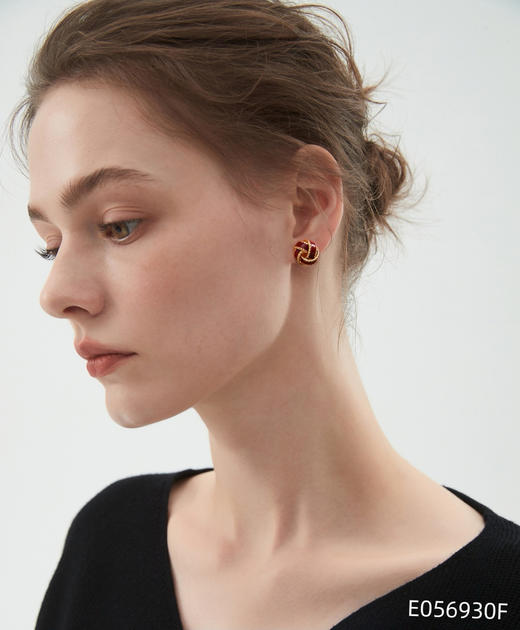 Oflye潮流饰品  法式复古酒红色银针耳钉女秋冬新款小众轻奢耳环耳饰 商品图2