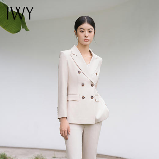 IWY/秋款米白色长款西装微喇裤外套高级感医美通勤干练职业套装女C12353+P32312 商品图3