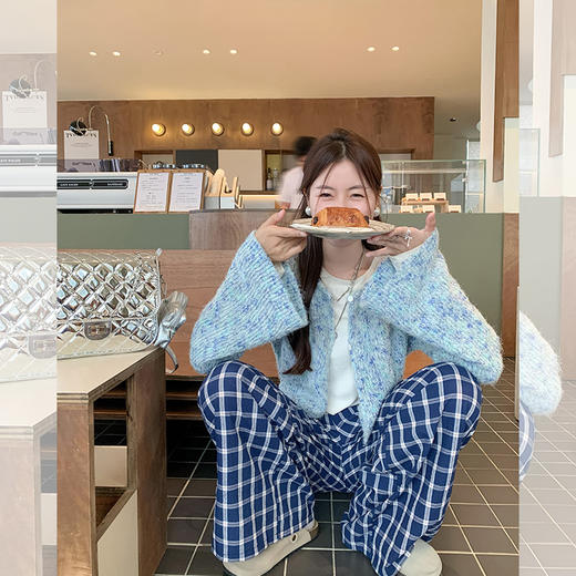 <曾小咸推荐> 甜美百搭蓝色短款毛织开衫 商品图3