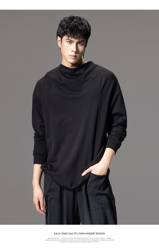 PINLI品立春季新款男士潮牌纯色长袖T恤圆领百搭打底休闲上衣B243111003 商品图6