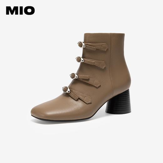 MIO米奥冬季方头显瘦短靴时尚简约百搭高级时装靴女M245643905 商品图1