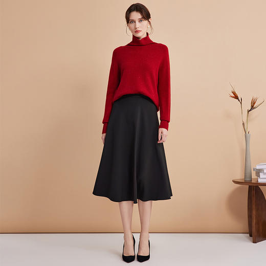 EITIE爱特爱秋季新款简约纯色高领保暖舒适100%绵羊毛针织衫D2401415 商品图4