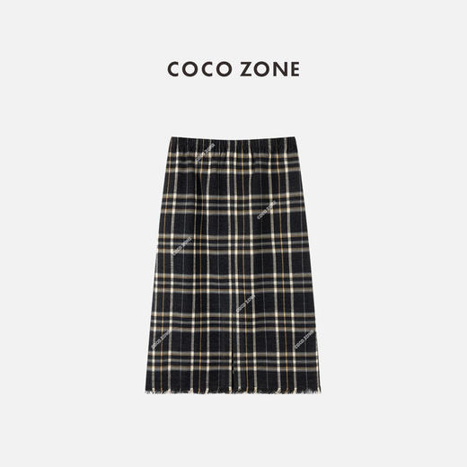 COCO ZONE 复古格纹松紧腰半身裙时尚气质A字裙CC2C1613 商品图1