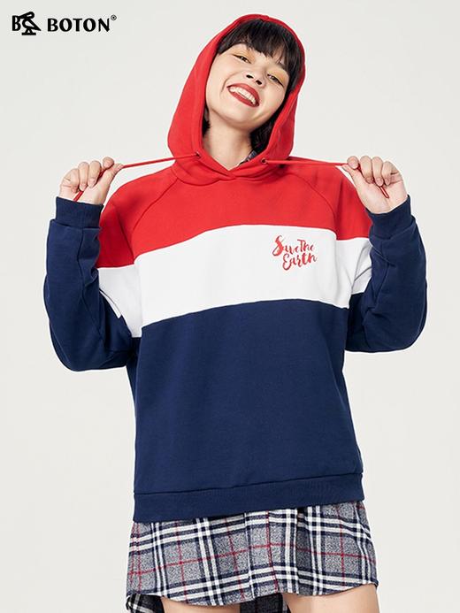 波顿女士长袖拼接时尚潮流美式加绒卫衣秋冬季宽松运动风LT221320 商品图1