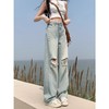 破洞牛仔裤女夏季薄款2024年新款垂感宽松高腰浅色拖地直筒阔腿裤 商品缩略图0